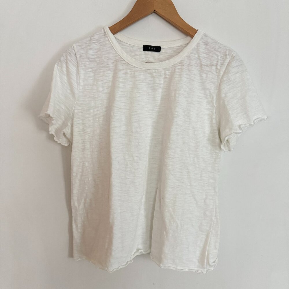 k & c Women White Round Neck Short Sleeve Pullover T Shirt Size L